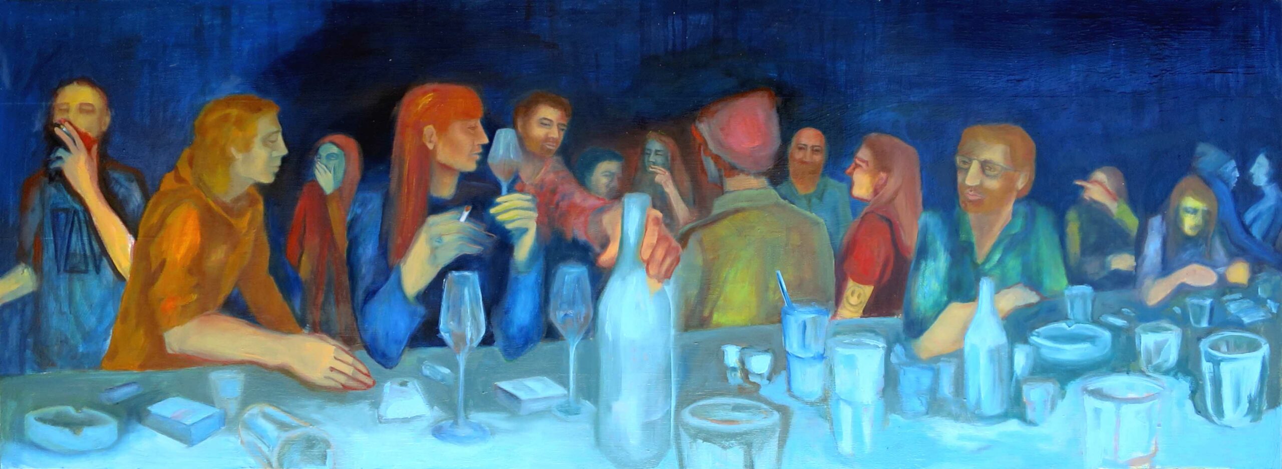 at the bar, 180x60cm, oil on panel